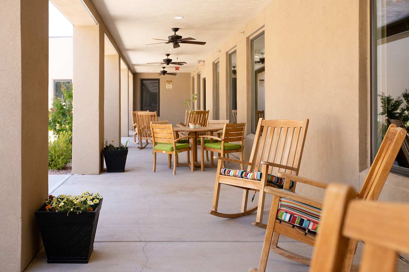 The Watermark at Cherry Hills outside corridor with seating area.