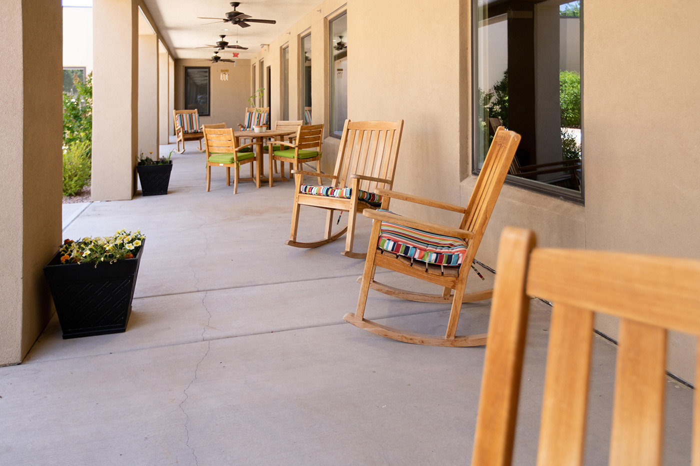 The Watermark at Cherry Hills outside corridor with seating area.