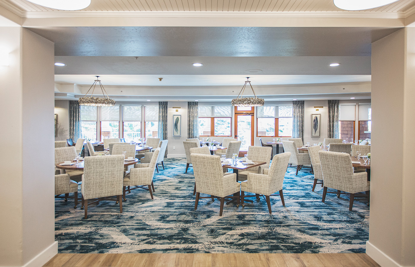 A dining room set for service.