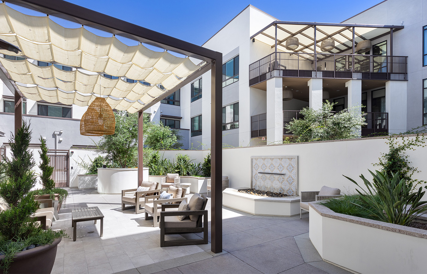 A courtyard with seating.