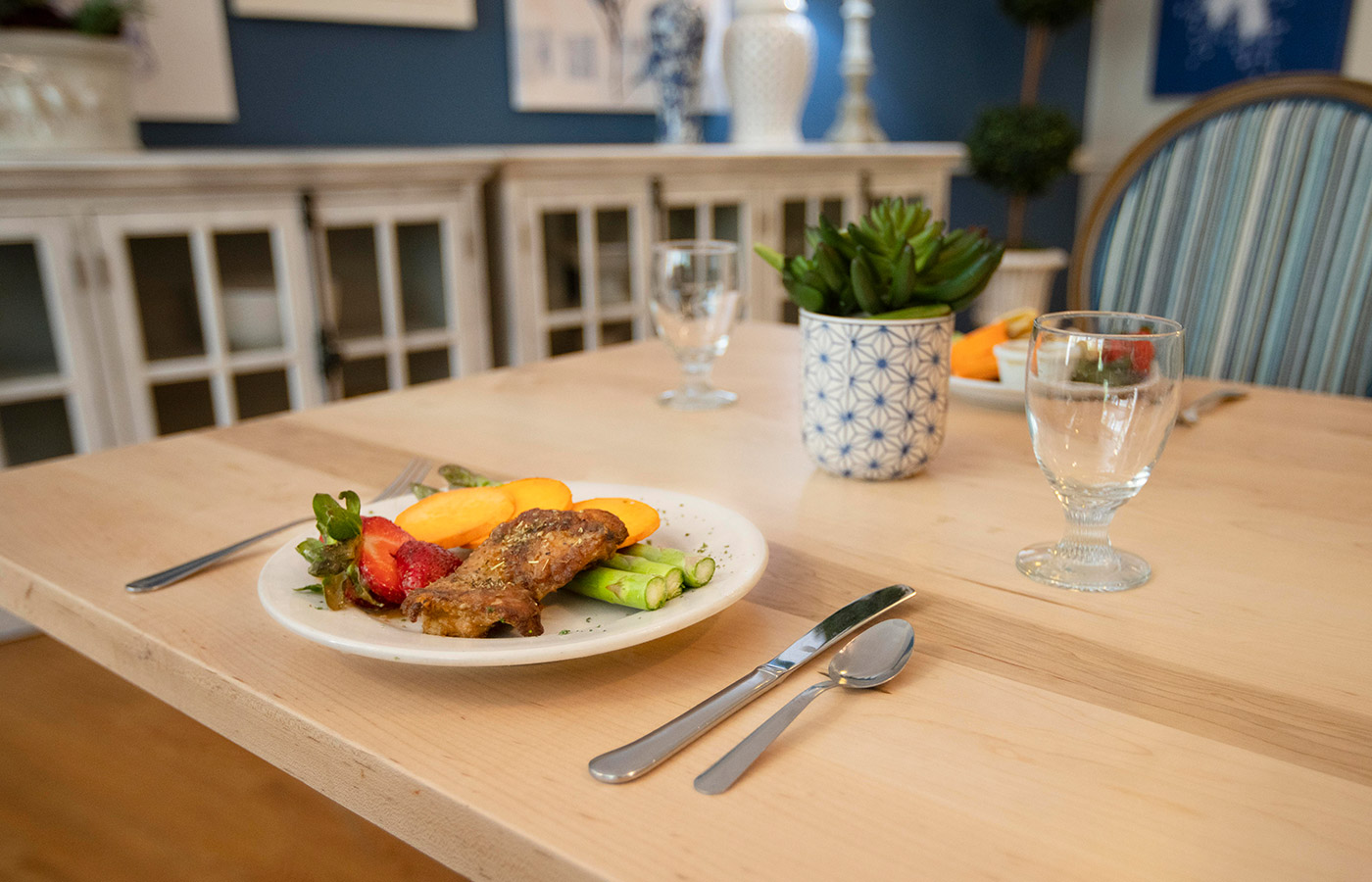 plate of food on dining room table