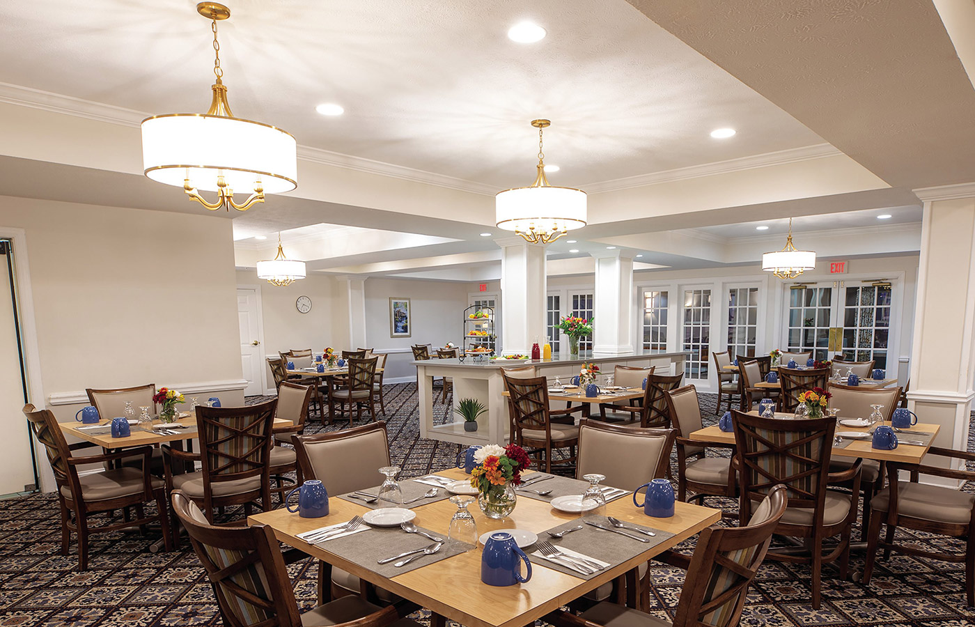 Dining room with seating area.