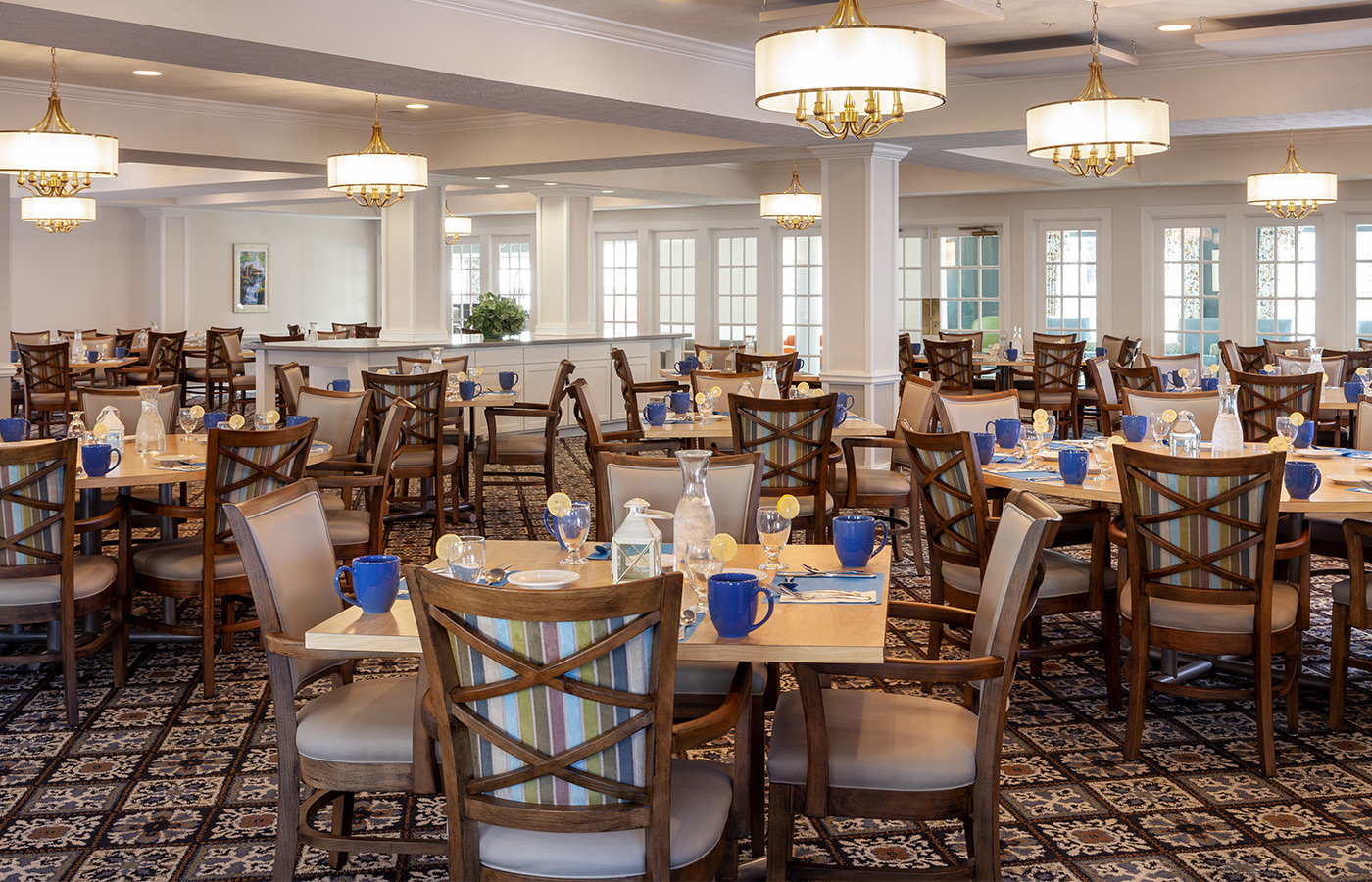 Dining room with seating area.