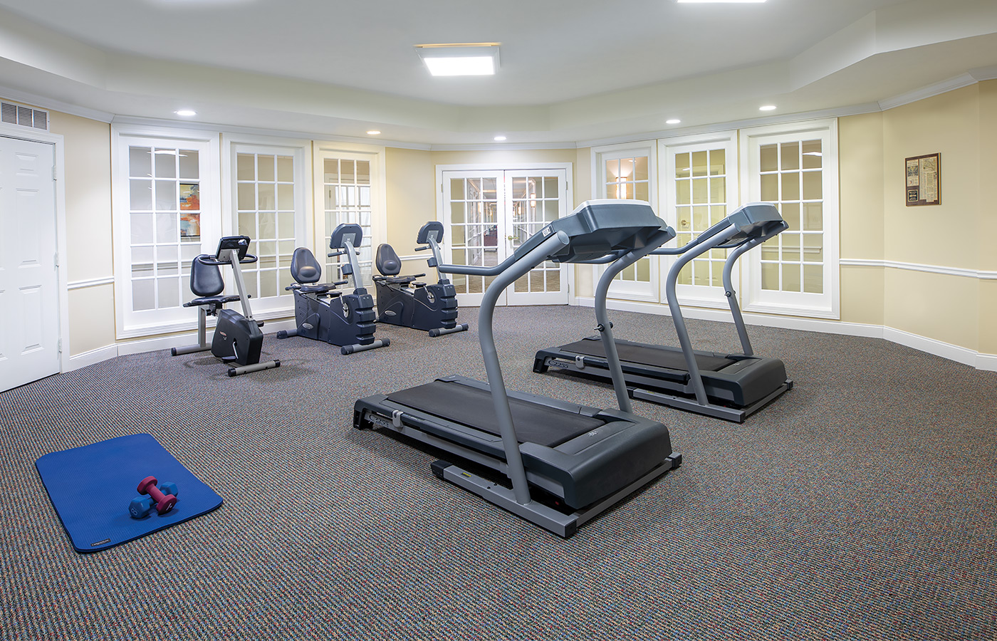 Fitness room with fitness machines.