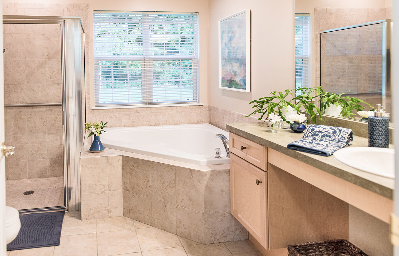 Bathroom tub and sink.