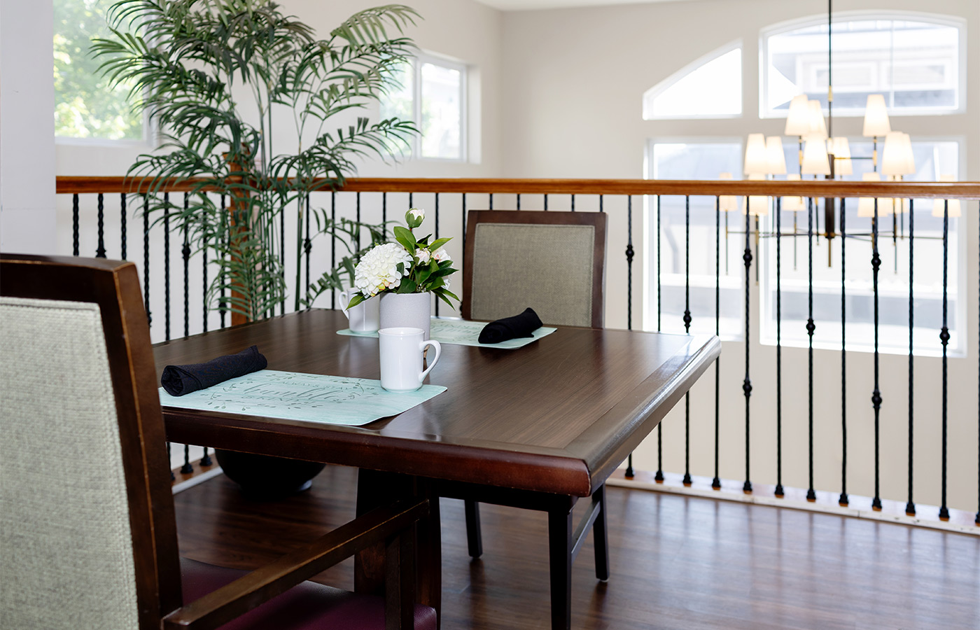 A dining table on the balcony.