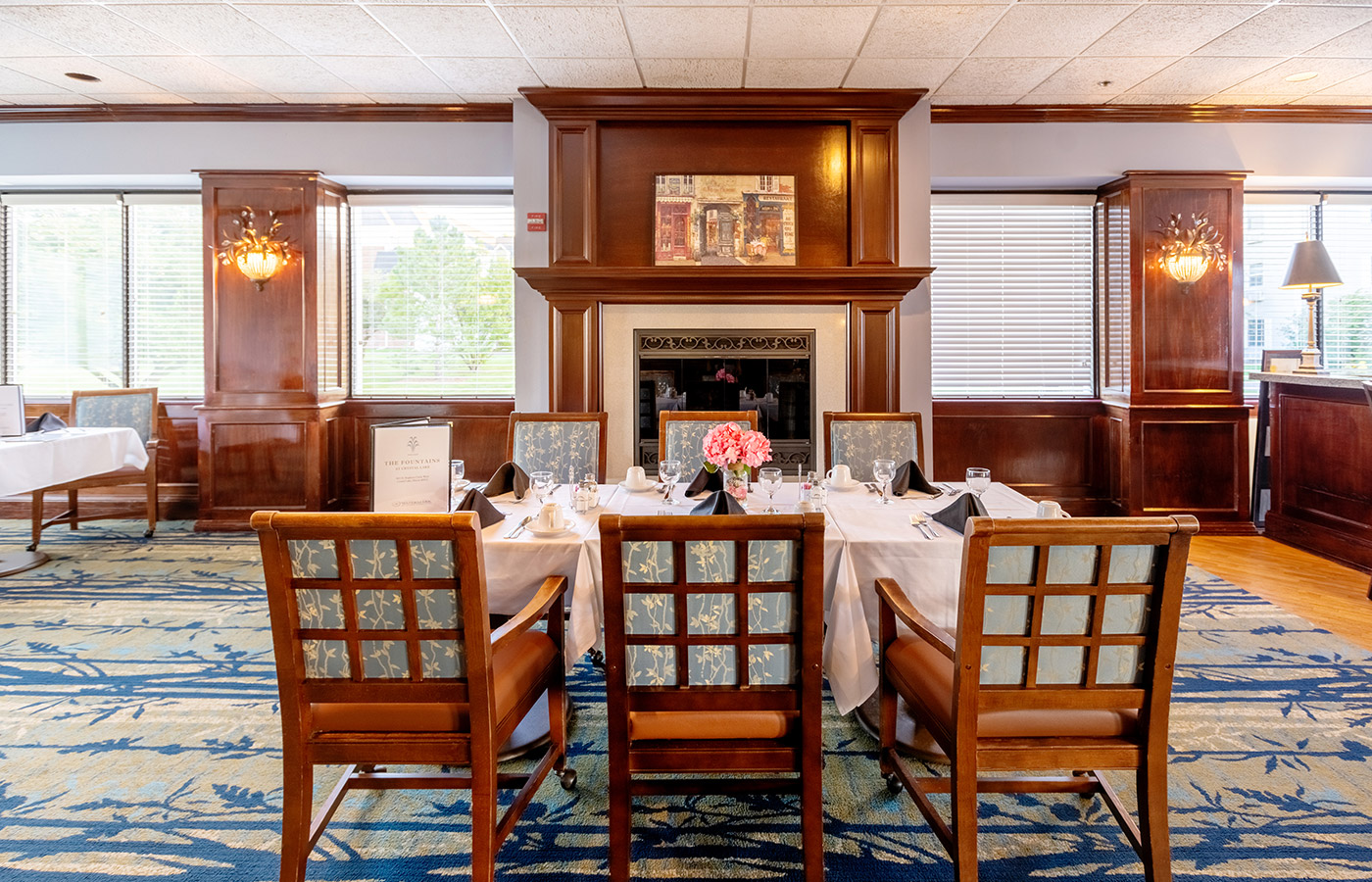 A set dining table at The Fountains at Crystal Lake.