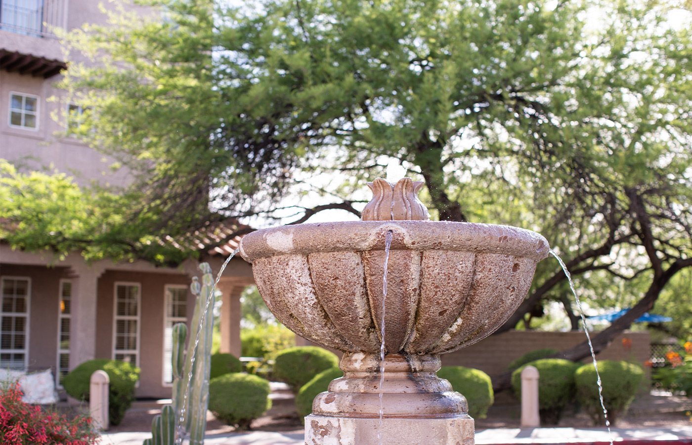 A fountain outside.