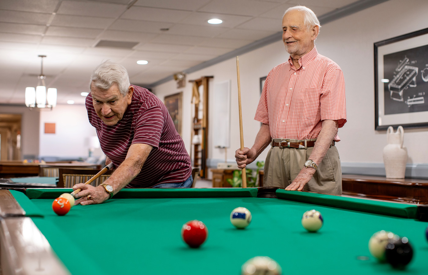 Two people playing pool.