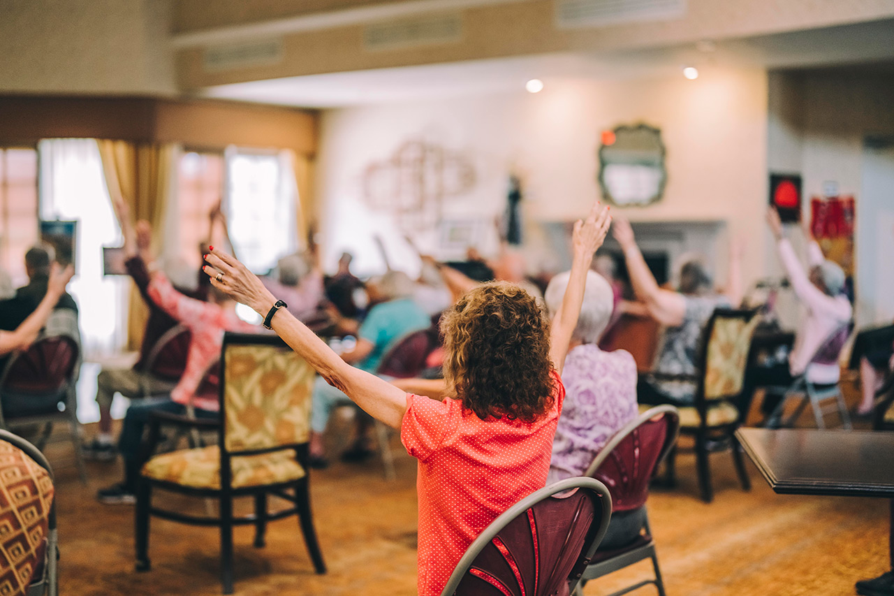 Residents are participating in a fitness class.