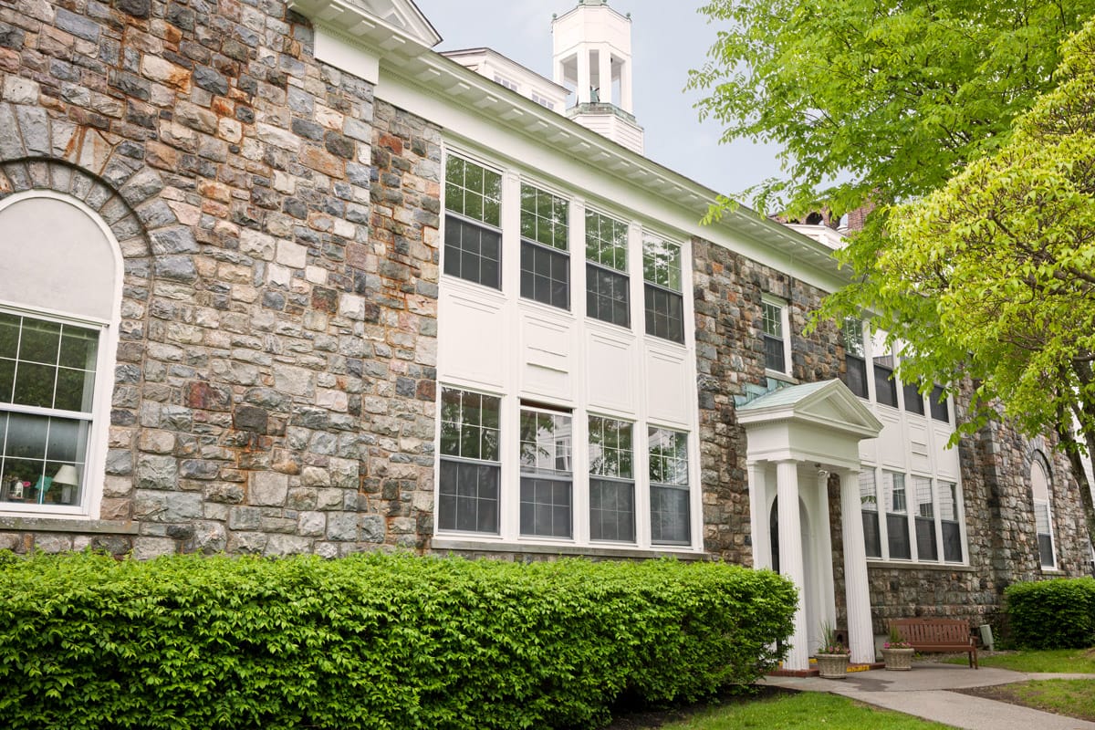 Schoolhouse building entrance.