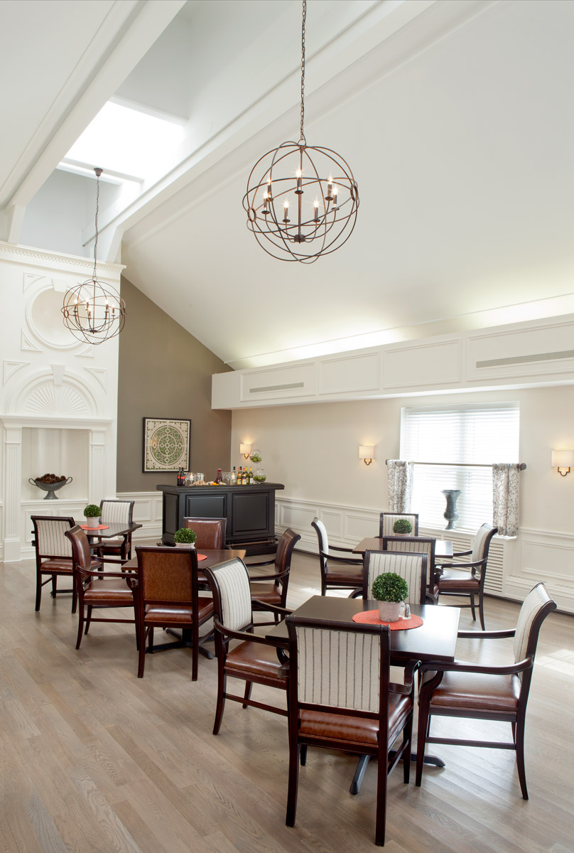 Dining room with seating area.