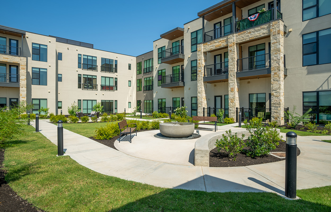 A courtyard with sidewalks for walking.