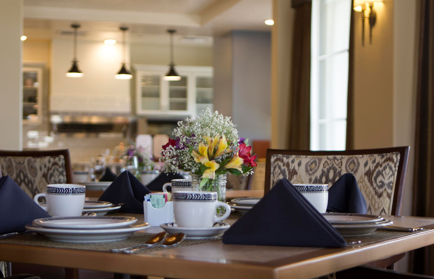 Dining room with seating area.
