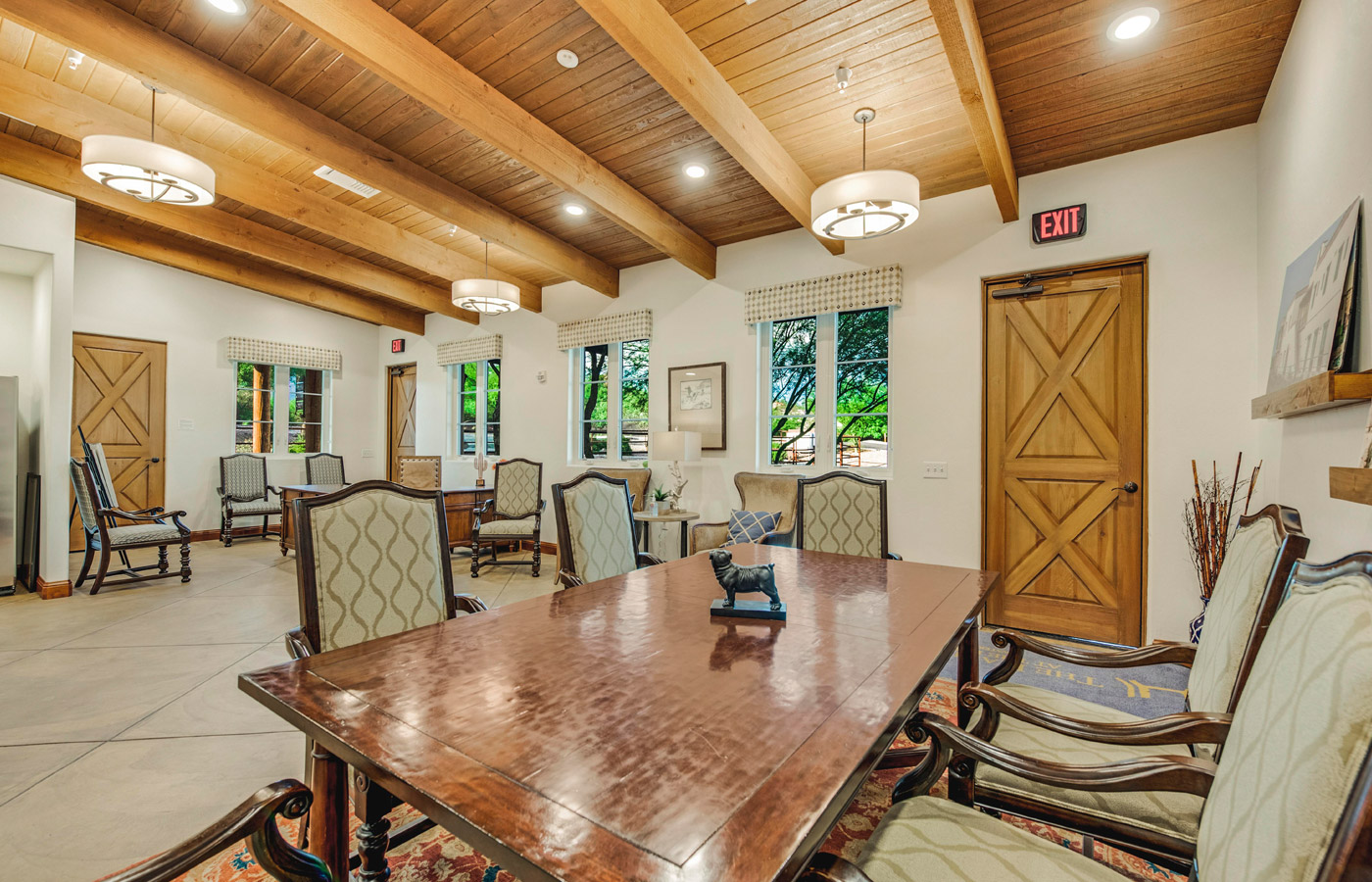 A communal dining space found at The Hacienda at the River.