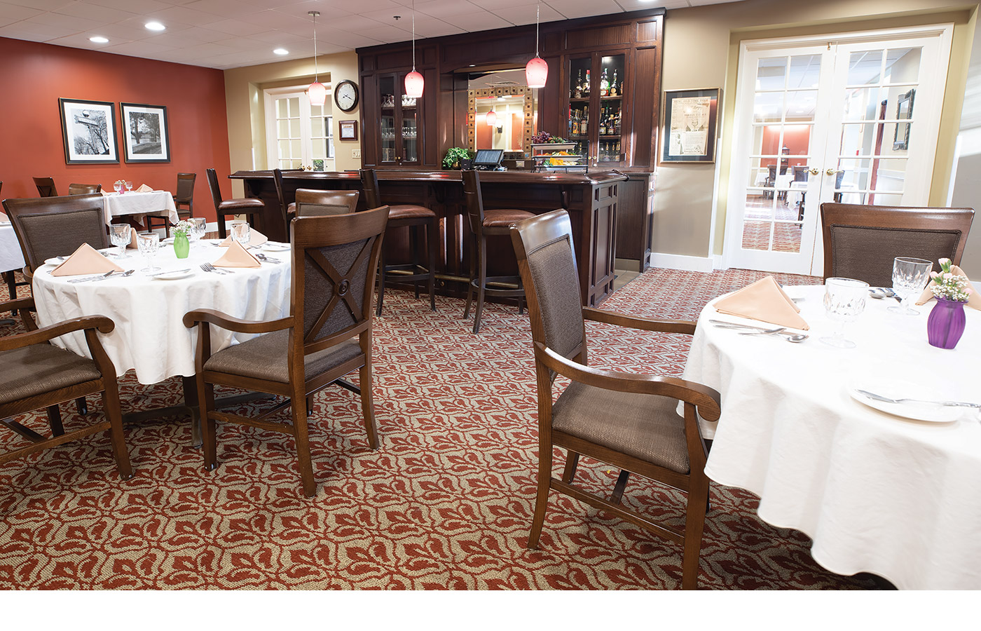 A dining area in The Watermark at East Hill.