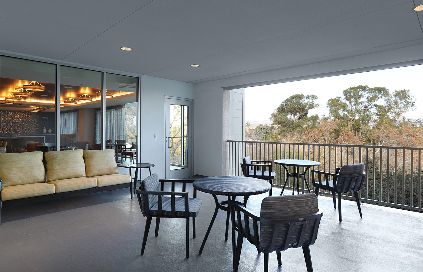 An outdoor patio dining space.