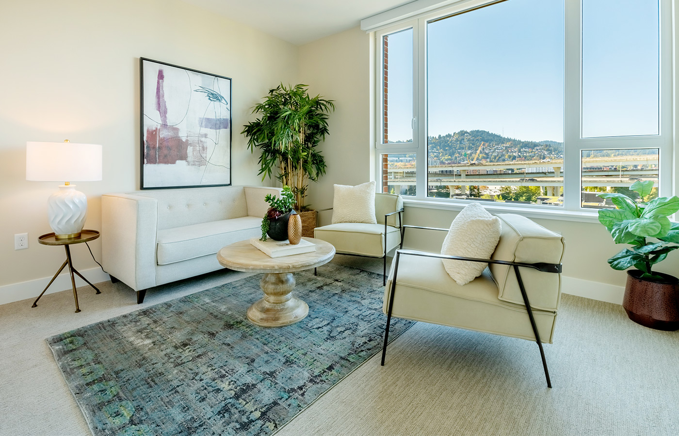 A fully furnished living room.