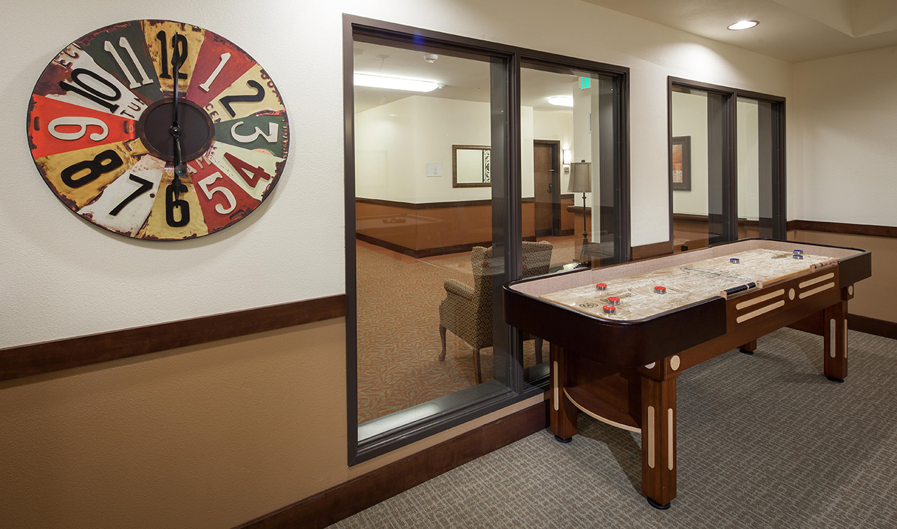 The game room at White Cliffs Senior Living.