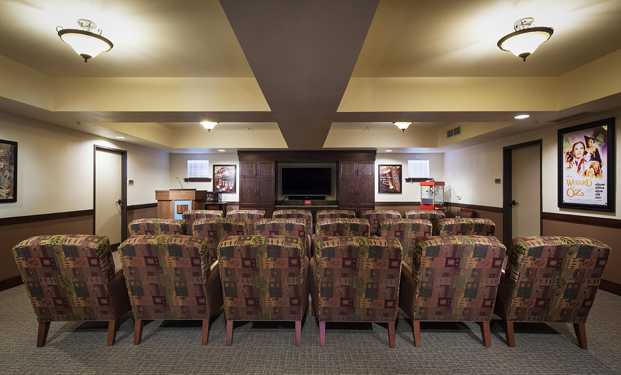 The movie room at White Cliffs Senior Living.