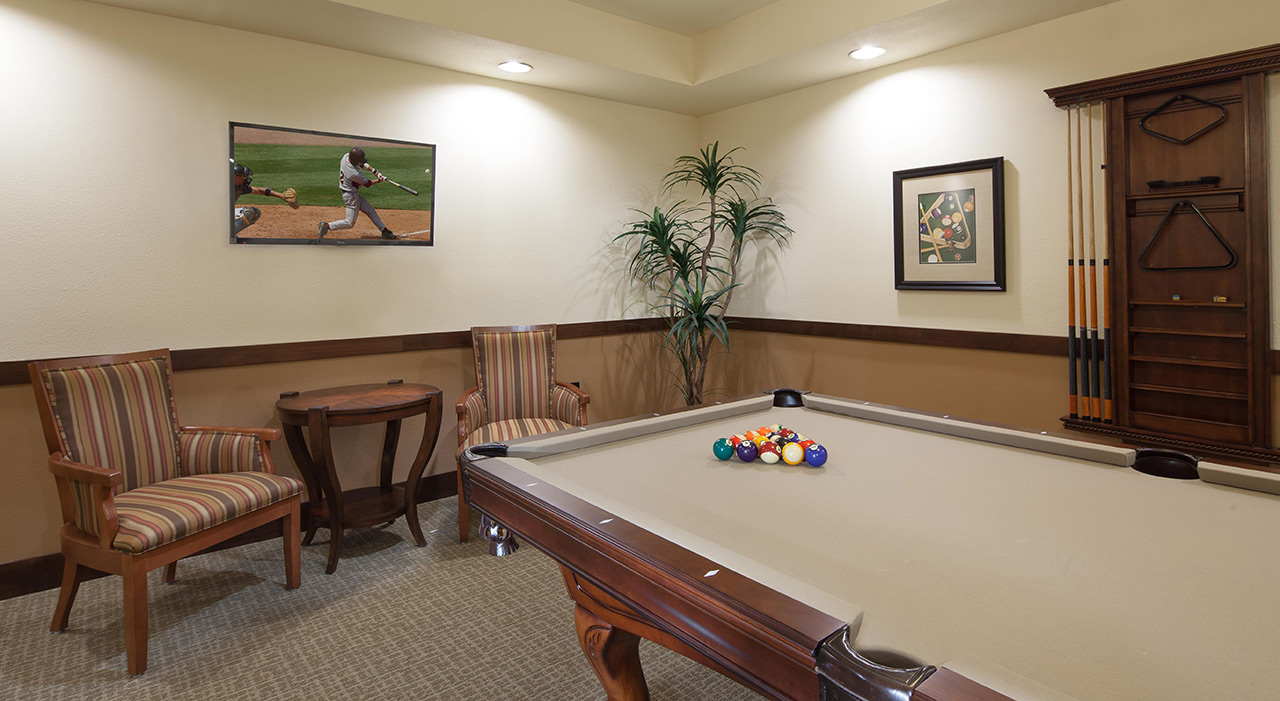 A pool table at White Cliffs Senior Living.