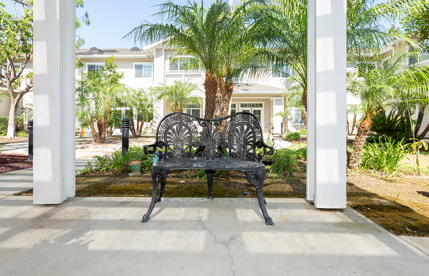 A bench outside of Whittier Place.