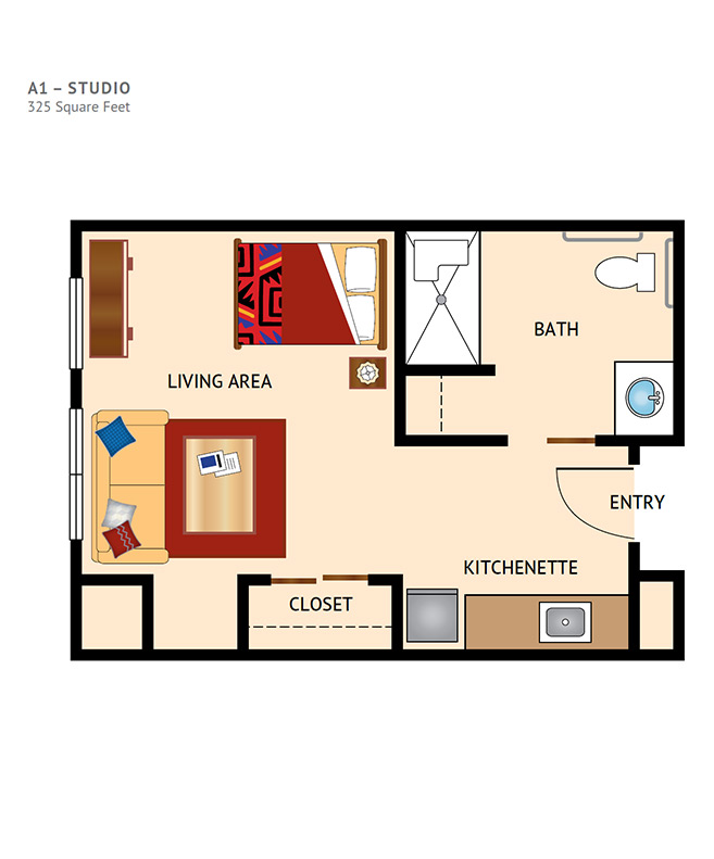 Studio apartment plan.