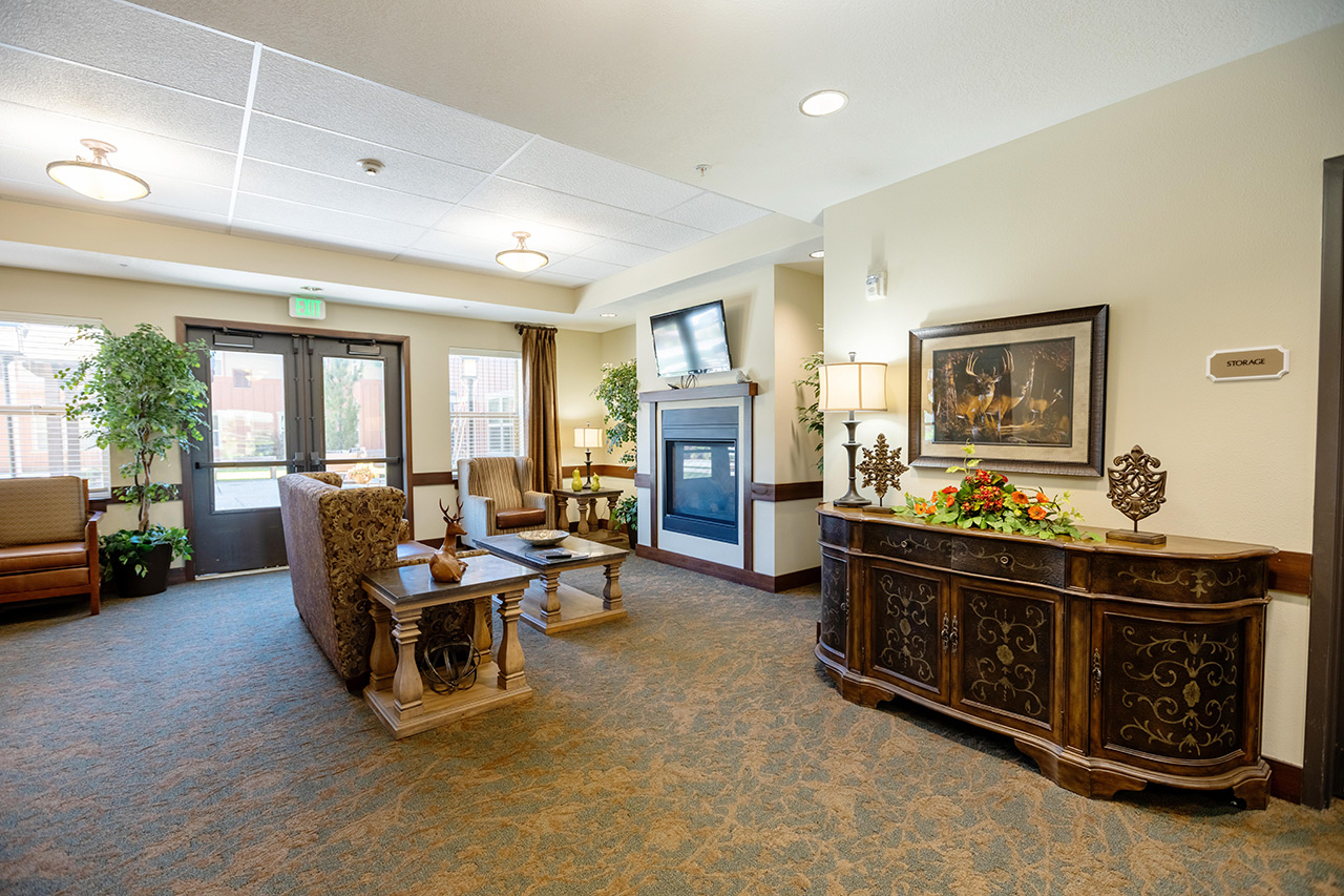 A seating area inside Summit Senior Living.