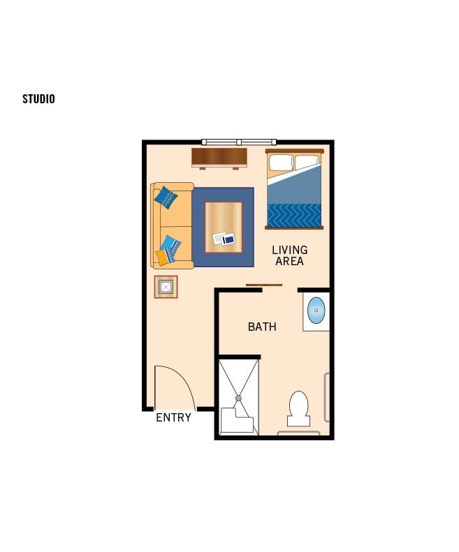 Memory care studio floor plan for Summit Senior Living