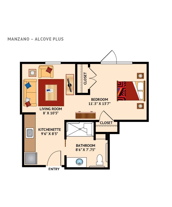 The Watermark at Cherry Hills Assisted Living Alcove Plus floor plan. 