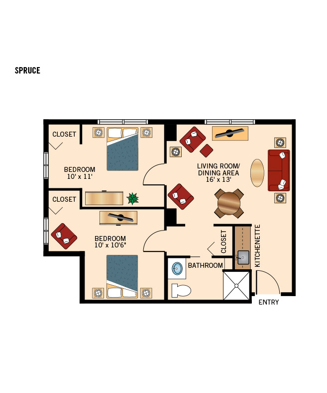 The Fountains at Millbrook two bedroom apartment floor plan.