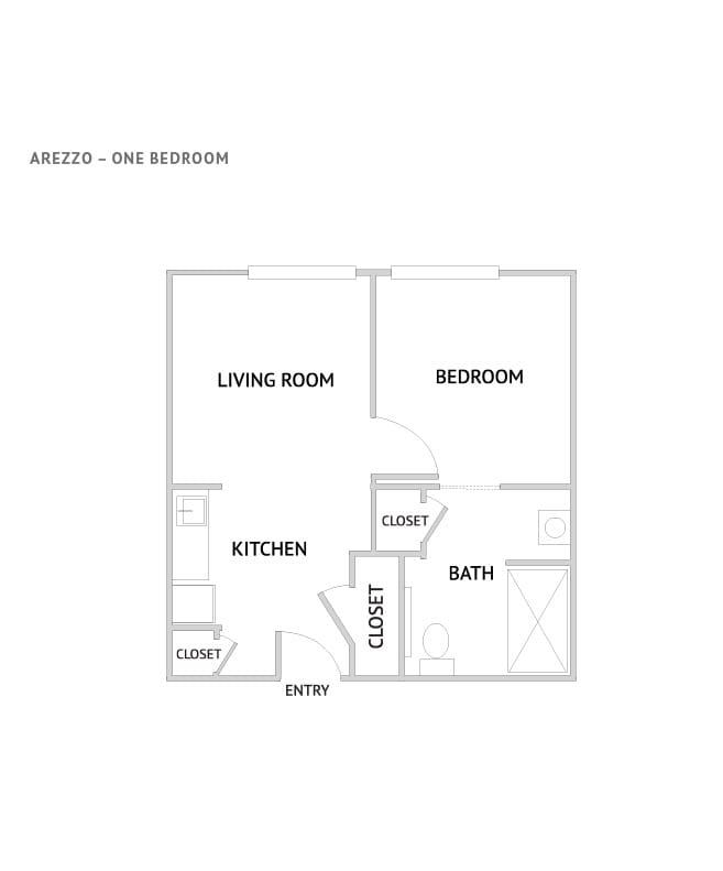 One bedroom apartment floor plan.