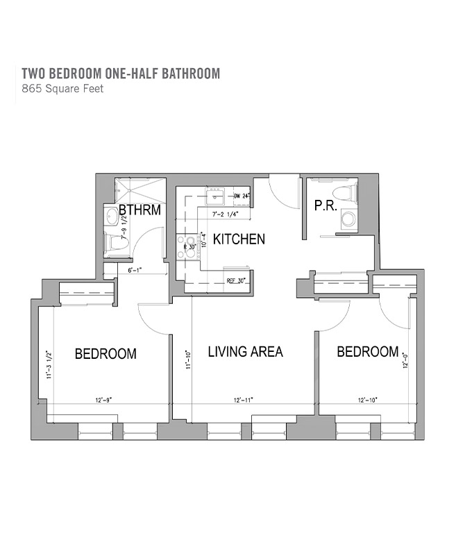 Two bedroom one-half bathroom