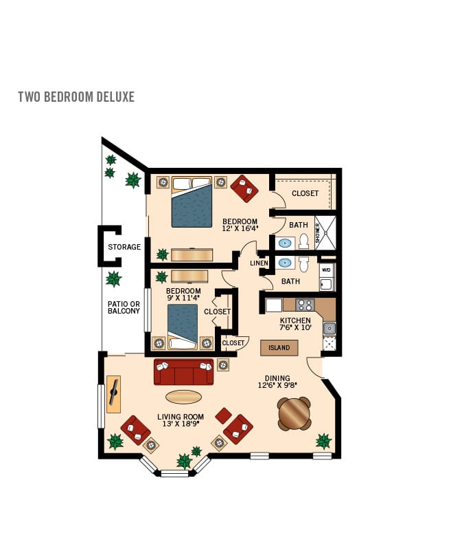 Independent living two bedroom floor plan for The Watermark at East Hill.