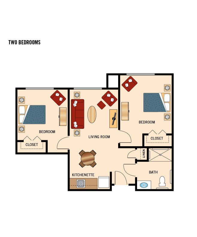 Assisted Living two bedroom floor plan for The Watermark at Continental Ranch.