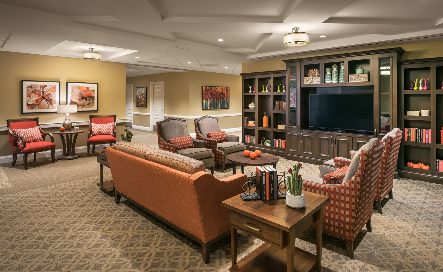 Library lounge with seating area.