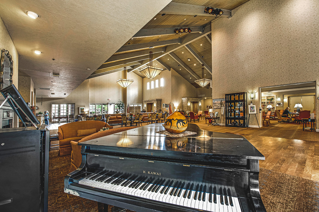 A classical piano inside of The Fountains at La Cholla.