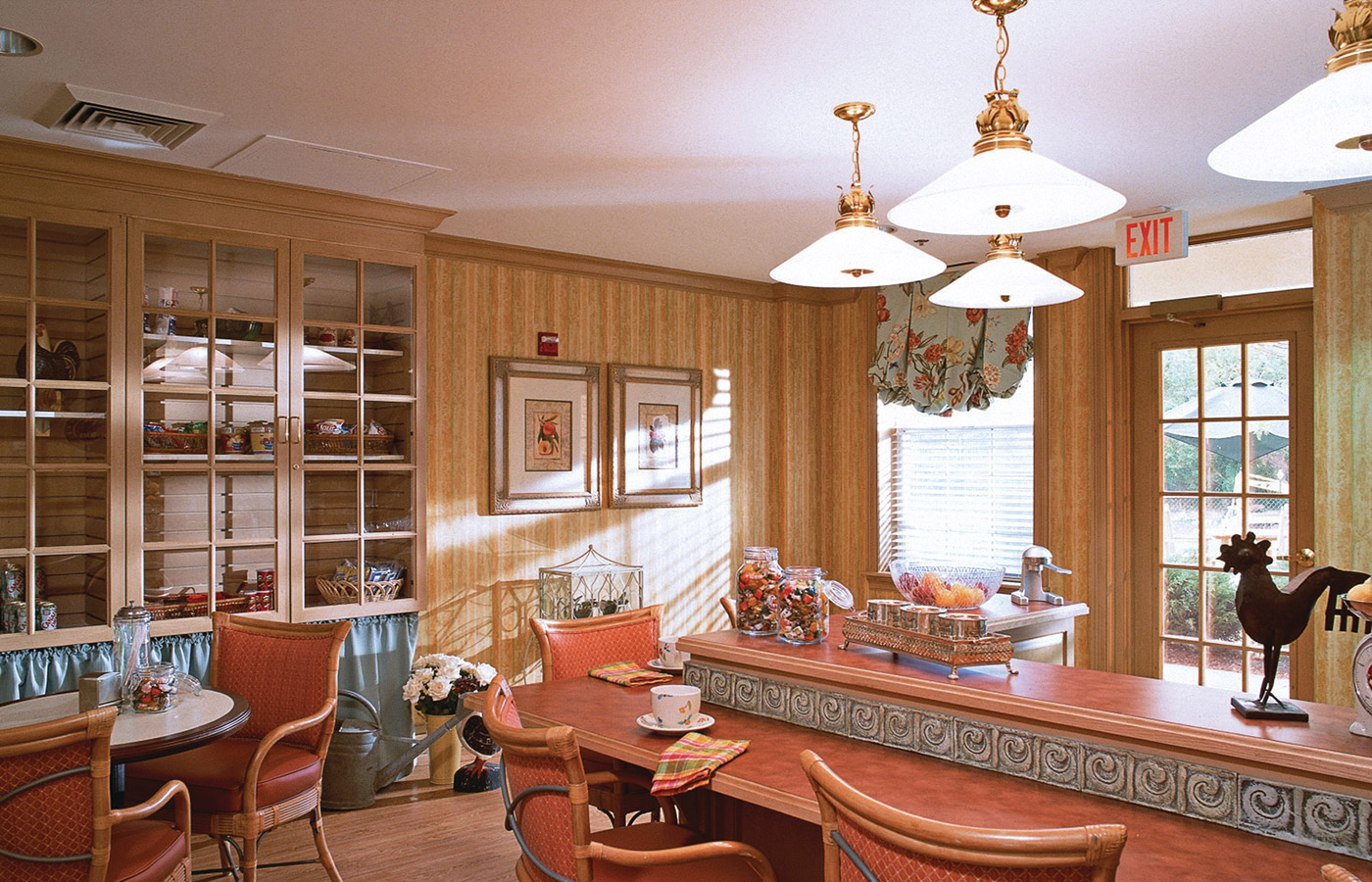 Dining room with seating area.