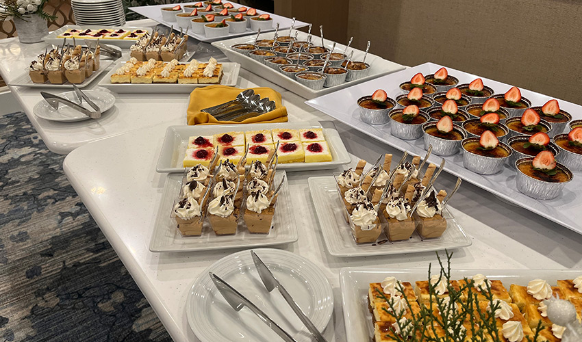 A table full of desserts.