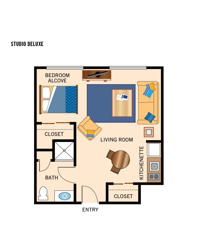 Studio bedroom apartment floor plan.