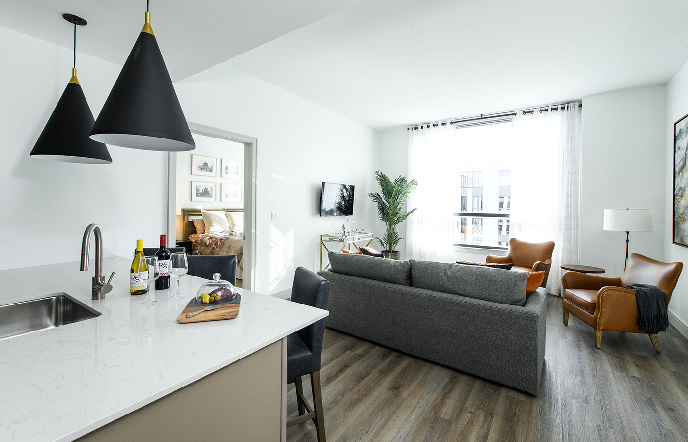 An open concept kitchen and living room.