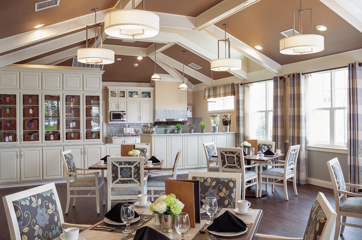 Dining room with seating area.