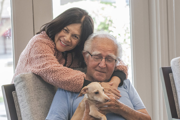 A resident with their caregiver.