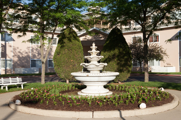 A fountain in the courtyard at The Fountains at Greenbriar.