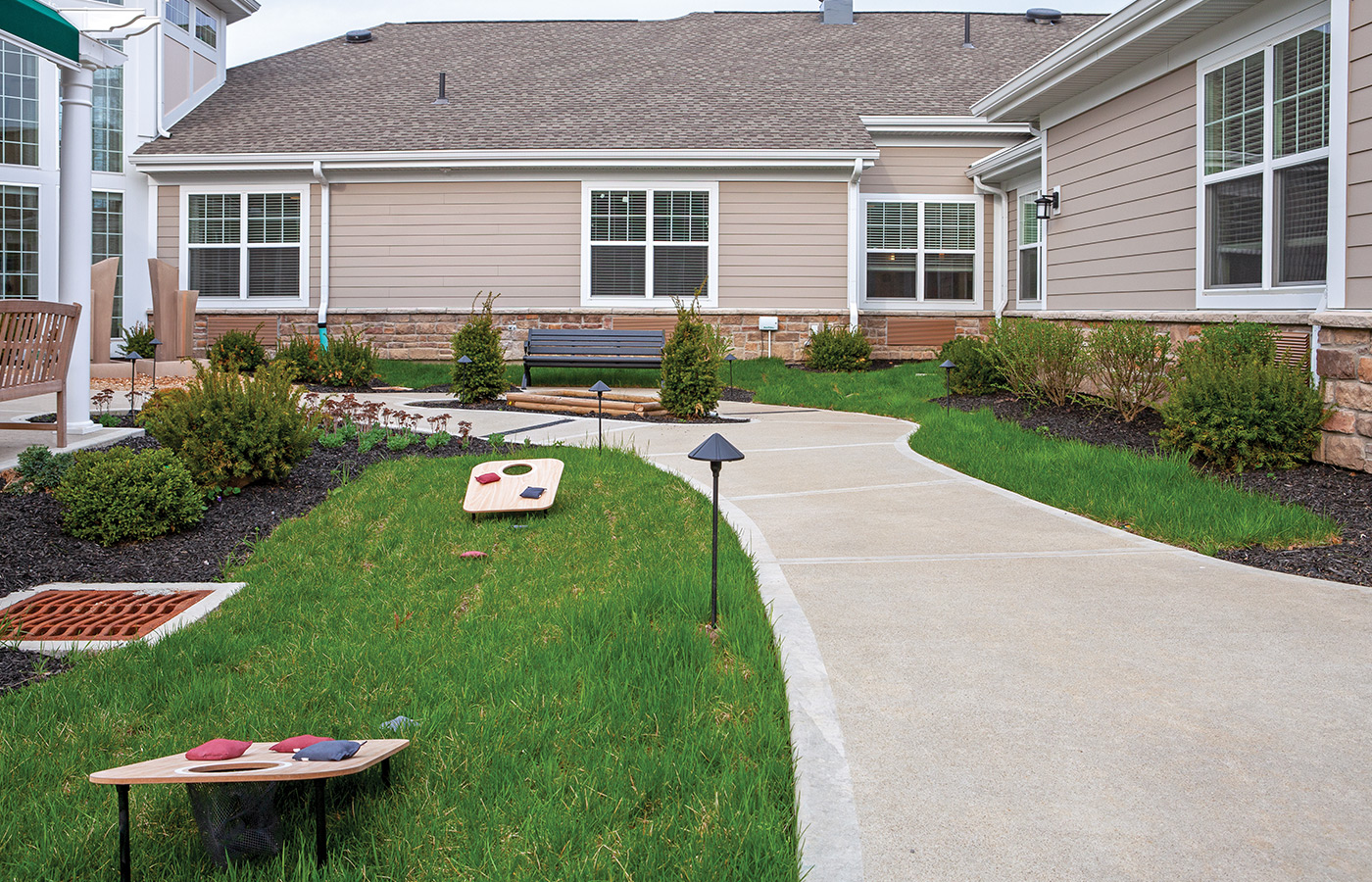 Courtyard with long walking path.