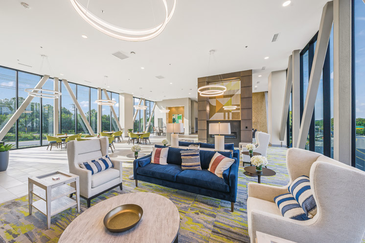 A seating area at The Skybridge at Town Center.