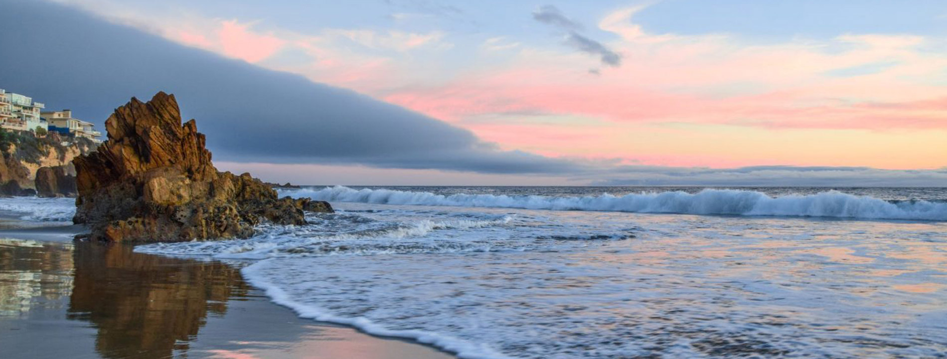 The nearby beach at sunset.