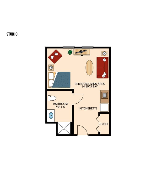 Memory care studio East Village Place floor plan