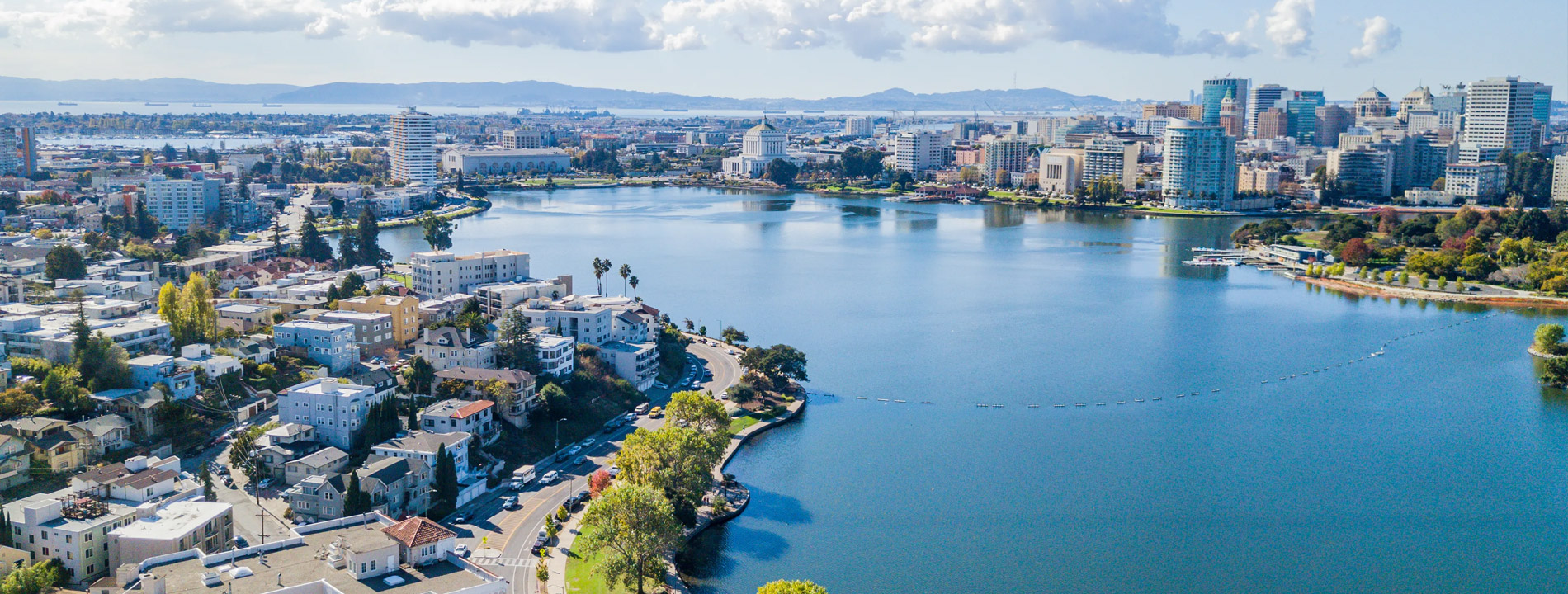 aerial view of city area and lake