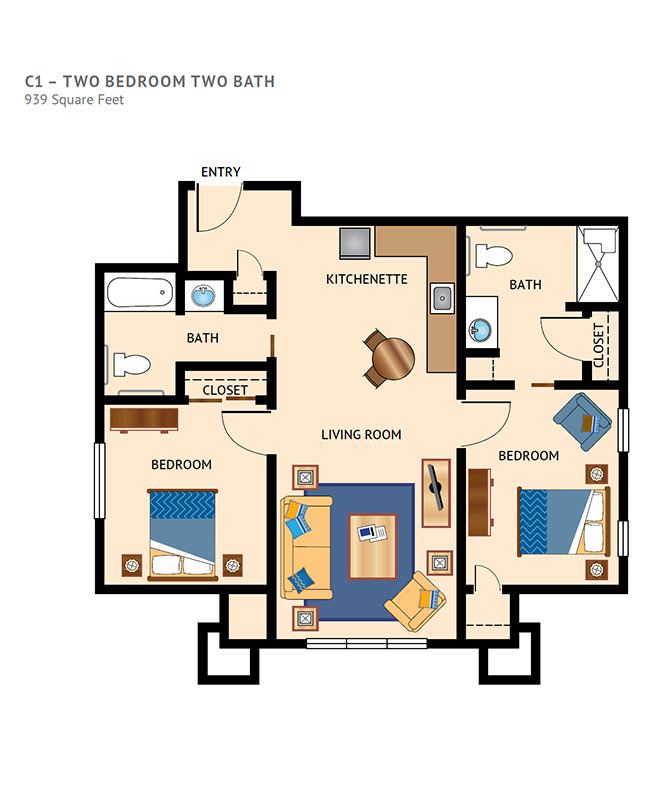 Two bedroom apartment plan.